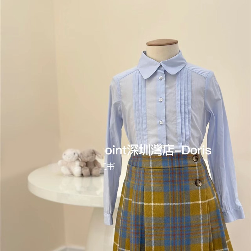 女童暖黄色格纹半裙 儿童黄蓝色秋冬羊毛呢裙子 23新款短裙 格子