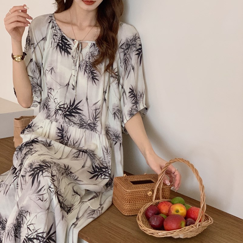 棉绸防凸点睡裙女睡衣夏带薄款内衬女学生宽松清冷感加长款连衣裙