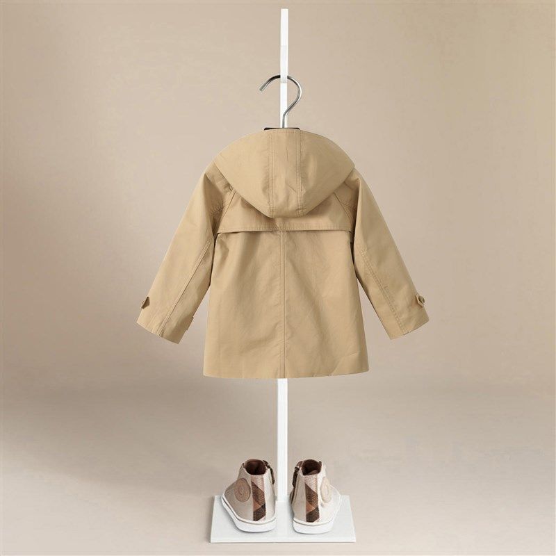 秋冬新款男女童双排扣外套小中童连帽英伦风格子风衣中长洋气大衣