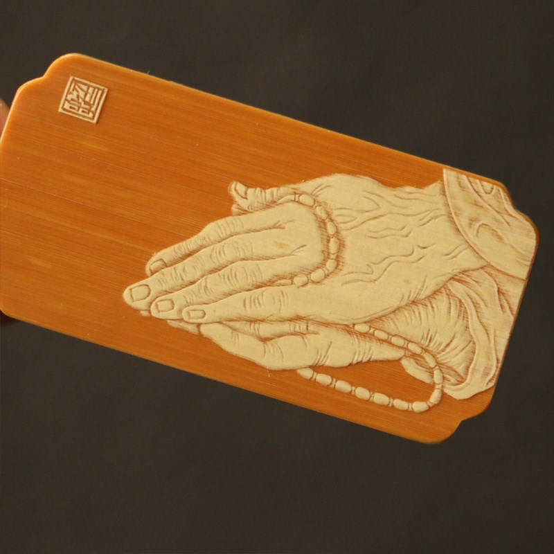 十几年玉竹老料东阳名家戚挺飞本工留青雕刻手牌把件把玩文玩竹雕