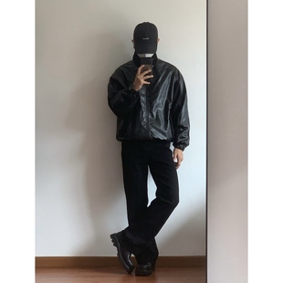 新款 美式 秋冬复古潮流街头显高立领PU皮衣夹克外套男女 X1617