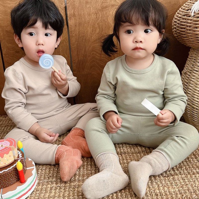 儿童秋衣秋裤男童女童纯色保暖内衣套装秋冬宝宝打底纯棉a类睡衣