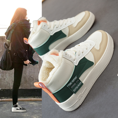 加绒高筒b板鞋女2023冬季新款大尺码女鞋41一43学生运动棉鞋保暖