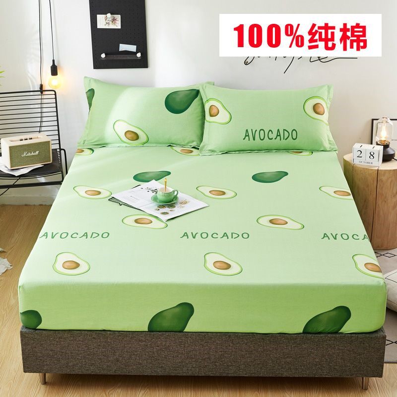 牛油果绿色全棉床笠单件1.8x2纯棉床罩120床套150/180x200c1.5图片