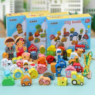 农场人物形状认知绕n珠木制串珠玩具积木3-5儿童益智玩具绕珠