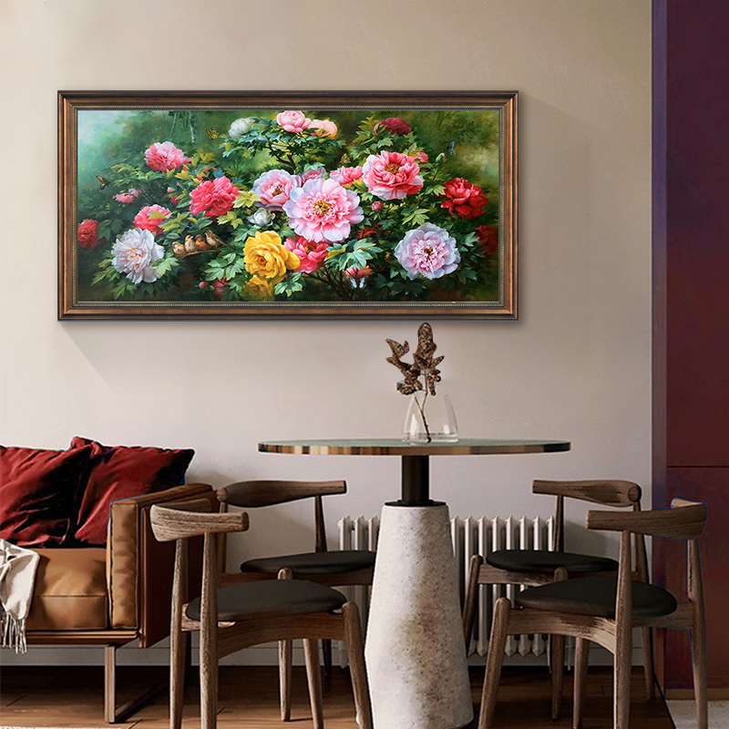 牡丹花卉客厅油画美式卧室装饰画B欧式餐厅壁画新中式花开富贵挂图片