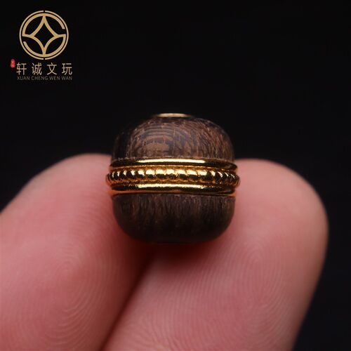 古法金配件天然沉香木老型镶嵌桶珠搓金散珠DIY文玩配饰饰品配件
