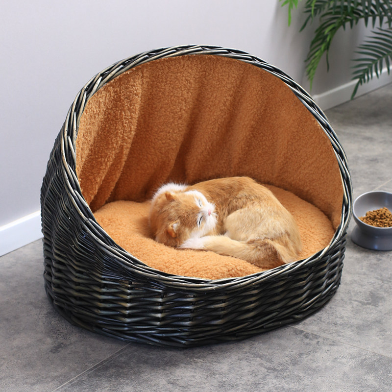 藤编猫窝四季通用夏天可拆洗大号猫咪别墅幼猫中小型狗编织宠物屋