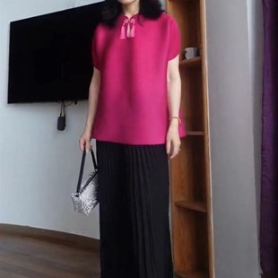 减龄宽松上衣阔腿裤 夏季 复古时尚 妈妈款 两件 中国风弹力q褶皱套装