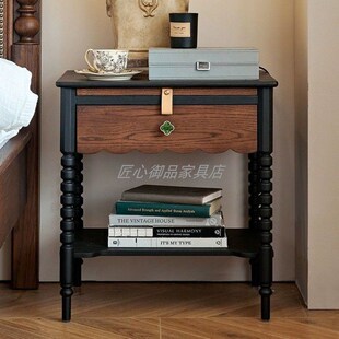 法式复古客厅边几沙发角几美式实木床头柜全实木北美红橡木