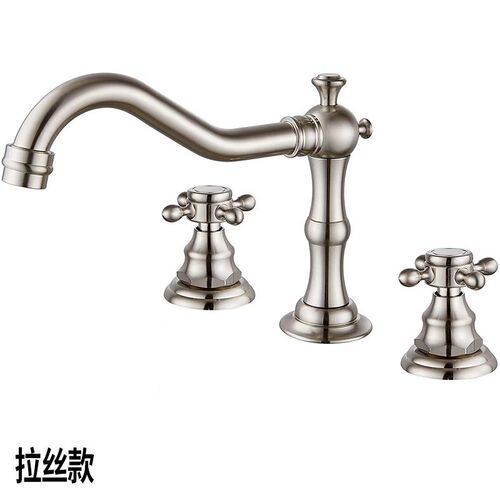 法式复古水龙头全铜分体式台盆浴室柜欧式双把轻奢三孔面盆水龙头