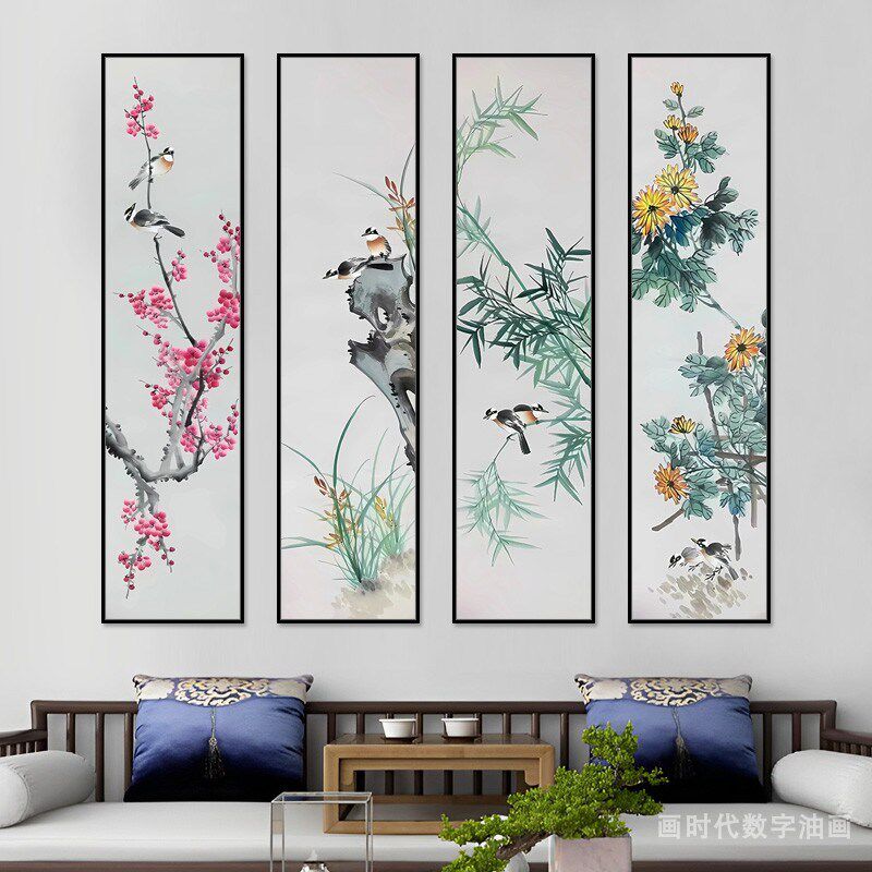 diy数字油画梅兰竹菊手绘填充填色涂色油彩画丙烯画客厅装饰画画
