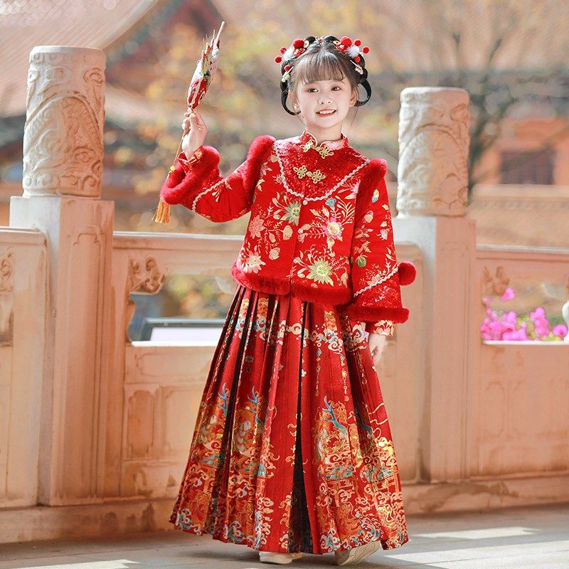 2024新款女童马面裙汉服套装儿童装中国风秋冬装喜庆拜年服新年装,童装/婴儿装/亲子装,唐装,淘宝优惠券,粉丝福利购,淘宝优惠卷