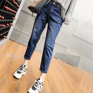 宽松九分老爹裤 2021新款 女高腰显瘦胖妹妹mm哈伦裤 牛仔裤 子潮 大码