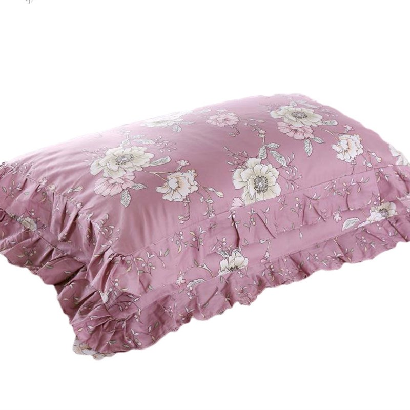 全棉斜纹枕套100%纯棉枕头套单人拉链式花边枕芯套一对装枕皮韩版