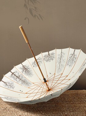 国风复古晴雨伞厂家供应 实木长柄伞超轻16骨手动商务礼品直杆伞