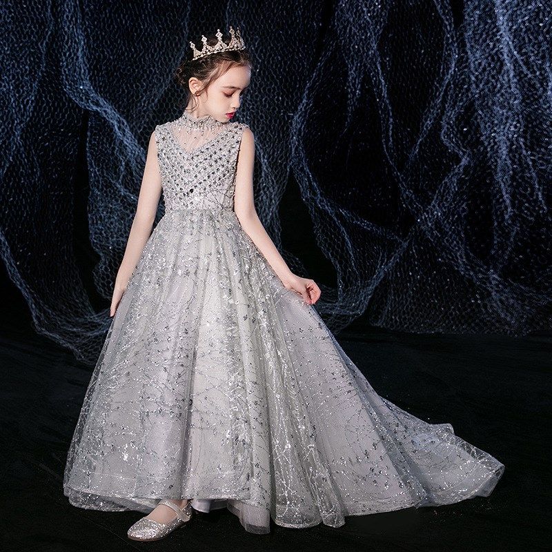 女童轻奢公主长裙拖尾裙模特洋气走秀晚礼服主持人小女孩演出服,童装/婴儿装/亲子装,儿童礼服,淘宝优惠券,粉丝福利购,淘宝优惠卷