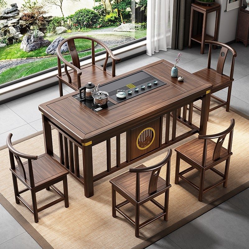 茶台新中式茶桌椅组合一桌五椅实木茶几家用茶具套装一体禅意茶道