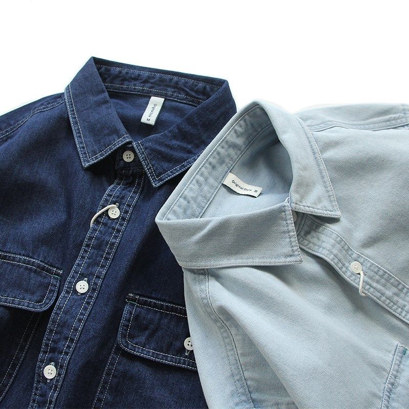 经典款牛仔衬衫男水洗多口袋工装长袖衬衣美式复古宽松休闲外套潮,男装,衬衫,淘宝优惠券,粉丝福利购,淘宝优惠卷