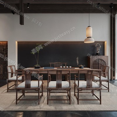 新中式白蜡木全实木餐桌轻奢中式长方形吃饭桌椅组合家用大小户型