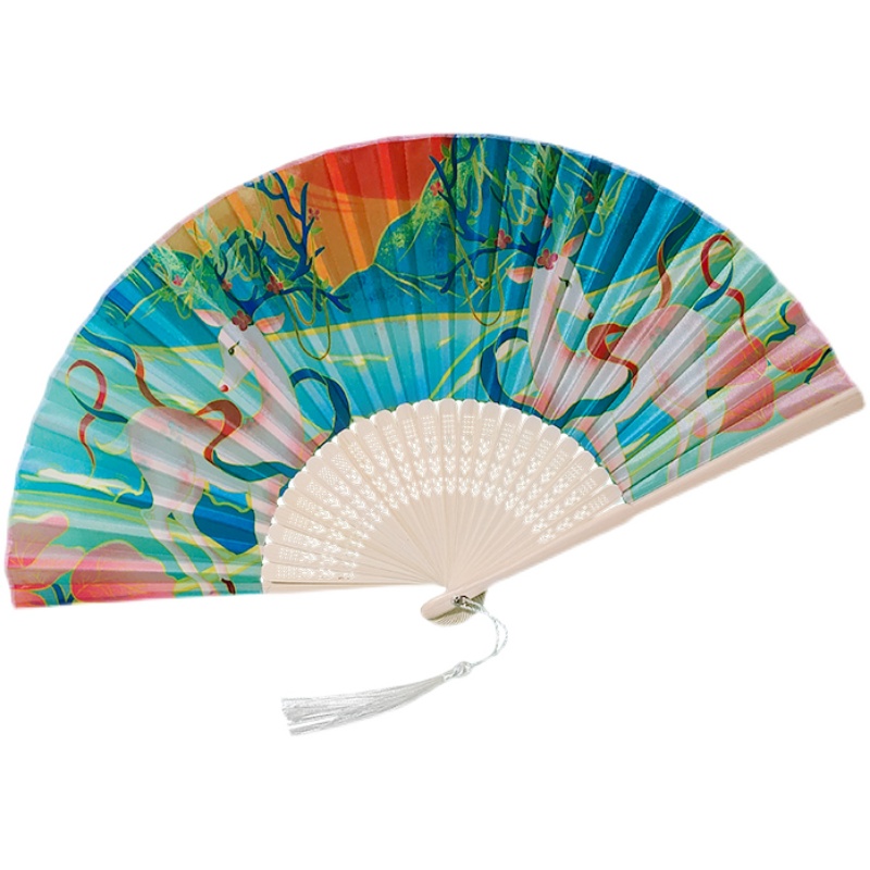 7寸扇子古风折扇中国风古代汉服舞蹈扇国潮敦煌插画古装女折叠扇