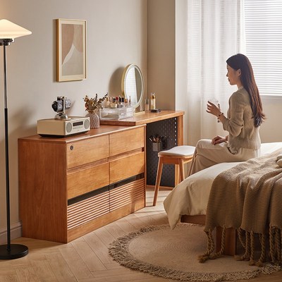 实木梳妆台斗柜一体化妆桌小户型简约书桌转角桌卧室收纳柜床尾柜