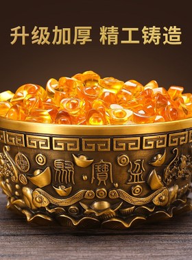 黄铜聚宝盆家用室内办公室摆件开业礼品中式家居实心铜缸铜盆