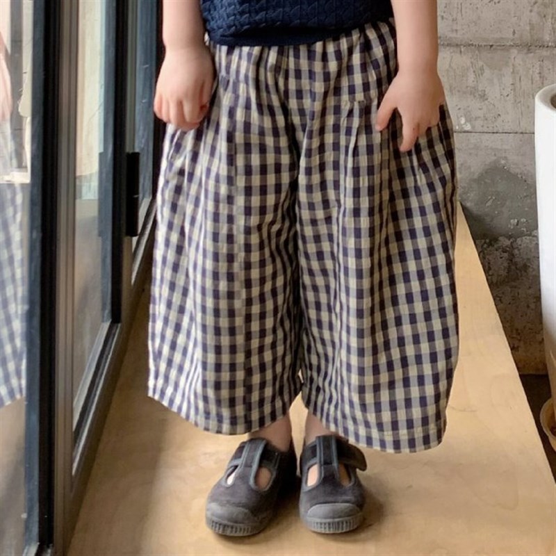 女童夏装套装2025新款洋气女宝宝D针织背心格子阔腿裤两件套儿童