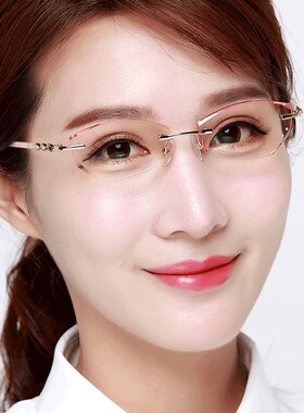 近视眼镜女无框眼镜架时尚平光紫色眼镜框金属板材成品眼镜58075