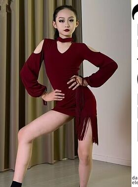 拉丁舞服女童冬季新款练功训练服装儿童少儿拉丁舞蹈裙比赛演出女