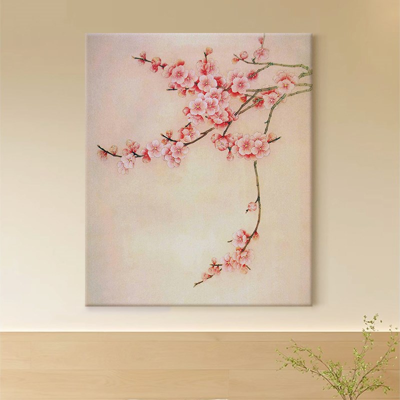 奶油风粉色桃f花立体肌理手绘油画客厅装饰画抽象花卉卧室玄关挂图片