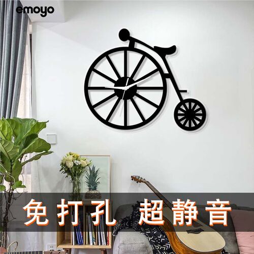 创意自行车挂钟简约现代客厅卧室装饰静音时钟个性艺术时尚钟表