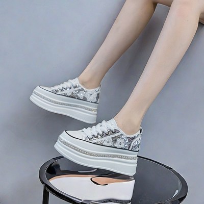 内增高女鞋新中式国风休闲运动鞋2024年新款亮片今年流行爆款鞋子