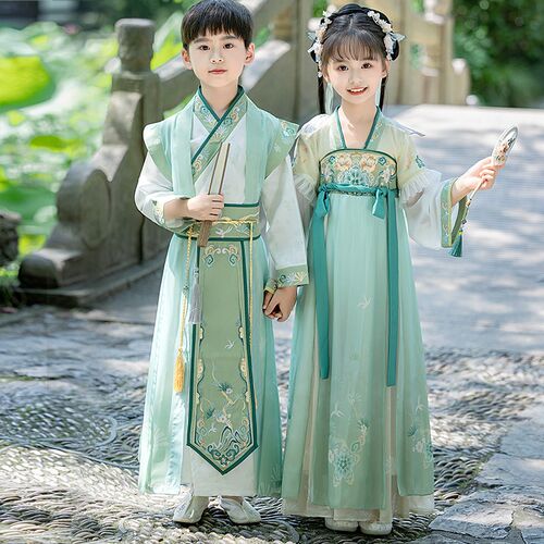 汉服男童女童春秋夏季儿童中国风古装国学服小学生开笔礼演出服装