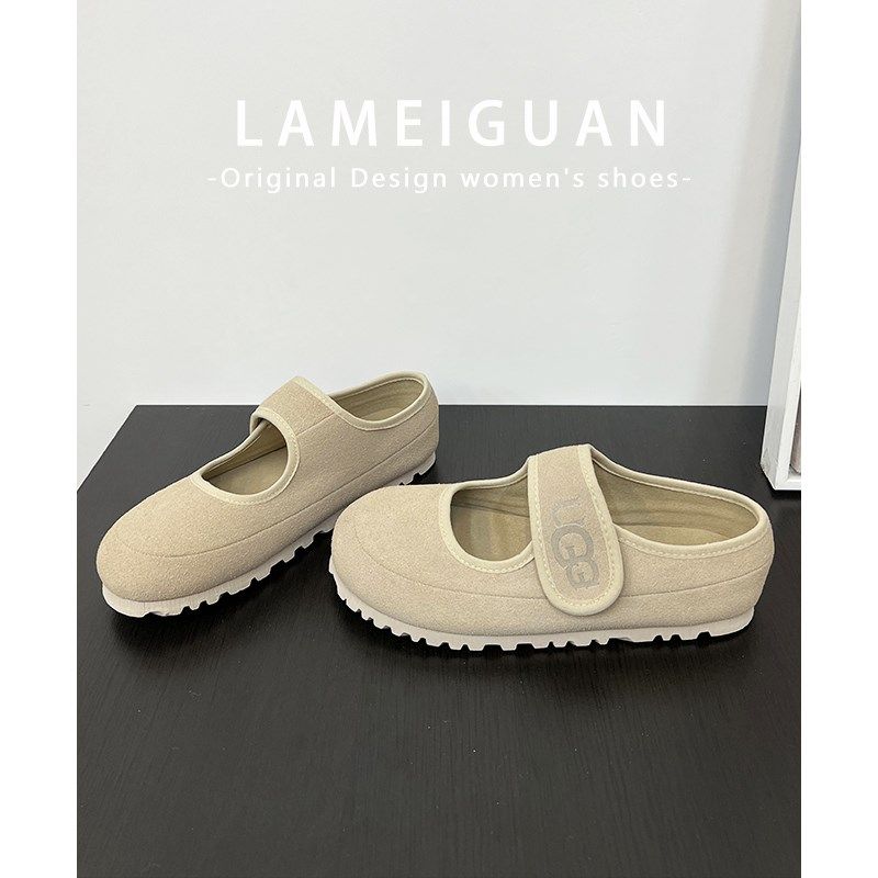 牛皮版!卡其色魔术贴平底豆豆鞋女外穿2025春秋新款真皮浅口单鞋,女鞋,乐福鞋（豆豆鞋）,淘宝优惠券,粉丝福利购,淘宝优惠卷