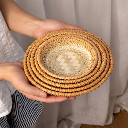 手工竹编制品篮小号圆形收纳篮竹