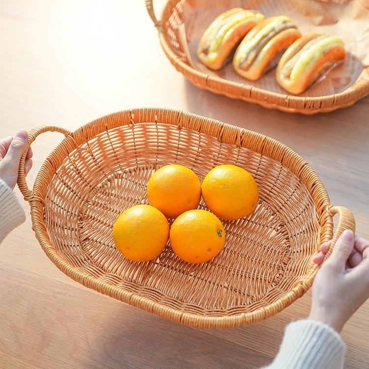 椭圆形果盘藤编客厅零食收纳筐子