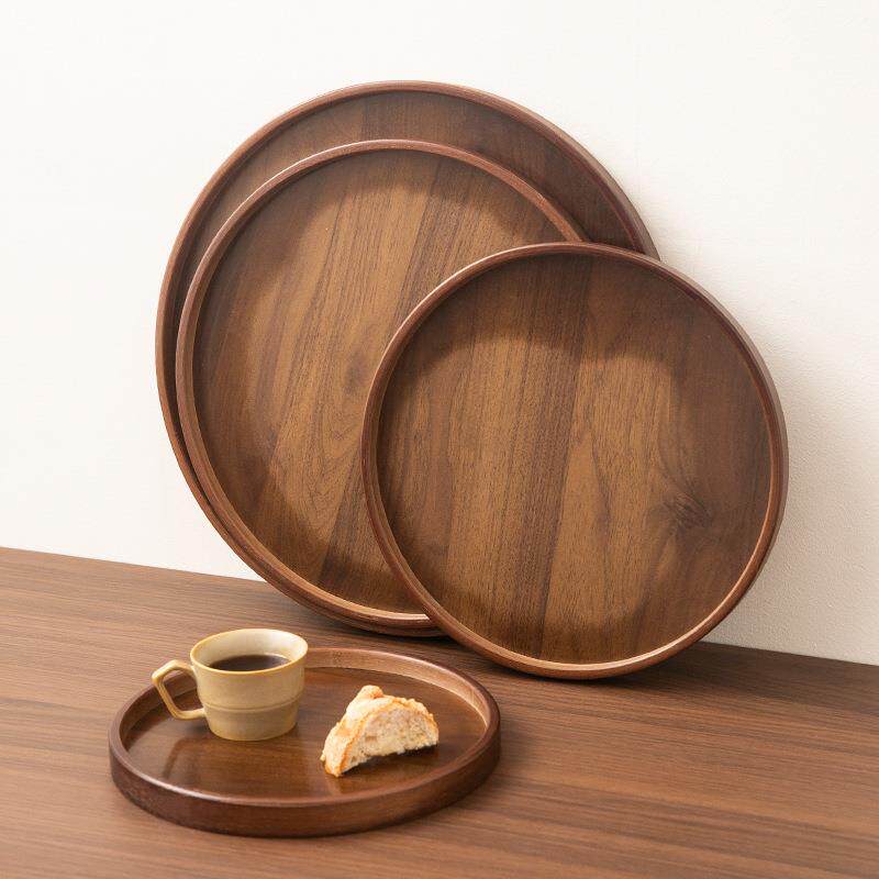 胡桃色竹木制日式餐具茶点盘实木