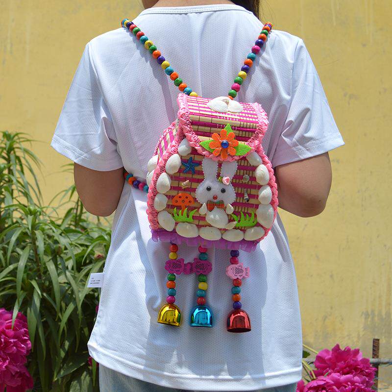 儿童贝壳螺钿竹编背篓包包幼儿园