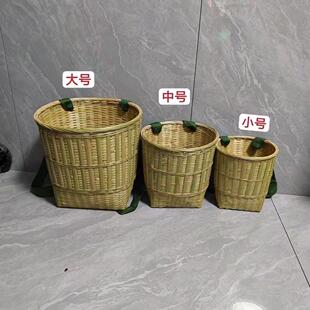 竹编背篓采摘茶叶买菜双肩背箩竹筐收纳篮竹青编织竹箩筐采茶竹制