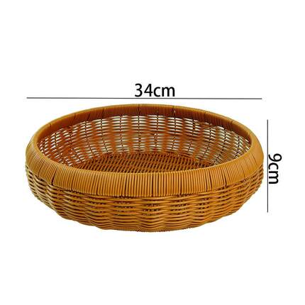 馒头筐藤簸箕晒筐圆形茶色家用收纳筐储物拖盘织筐34*9厨房收纳