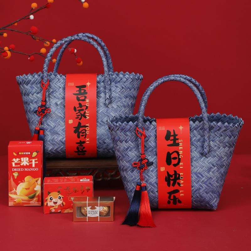塑料手提编织包伴手礼品包购物包沙滩女包菜篮子包手工编织包藤编