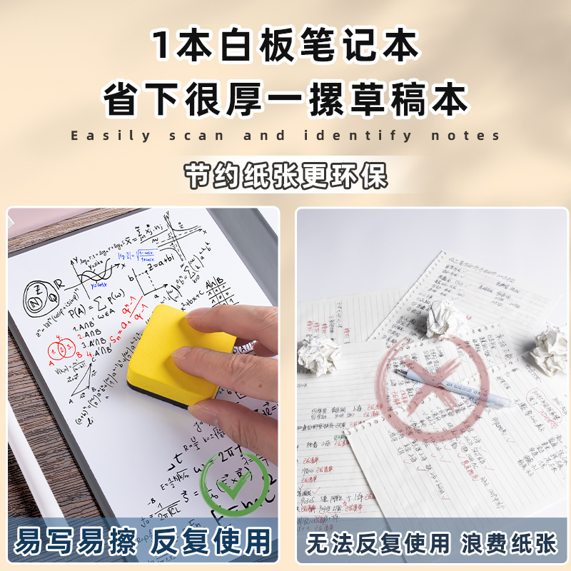 便携式小白板笔记本a4皮质草稿板纸白班写字板可折叠易擦草稿本可