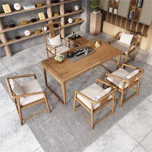 方形实木茶桌椅组合禅意现代客厅办公室简约艺术组装 泡茶桌