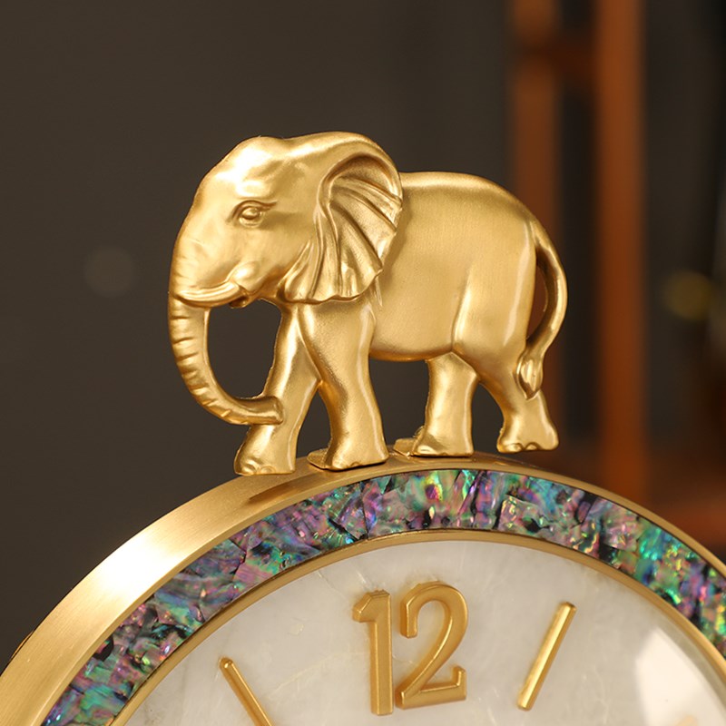 大象座钟台式钟表摆件客厅家用台钟贝壳简约现代静音桌面时钟坐钟