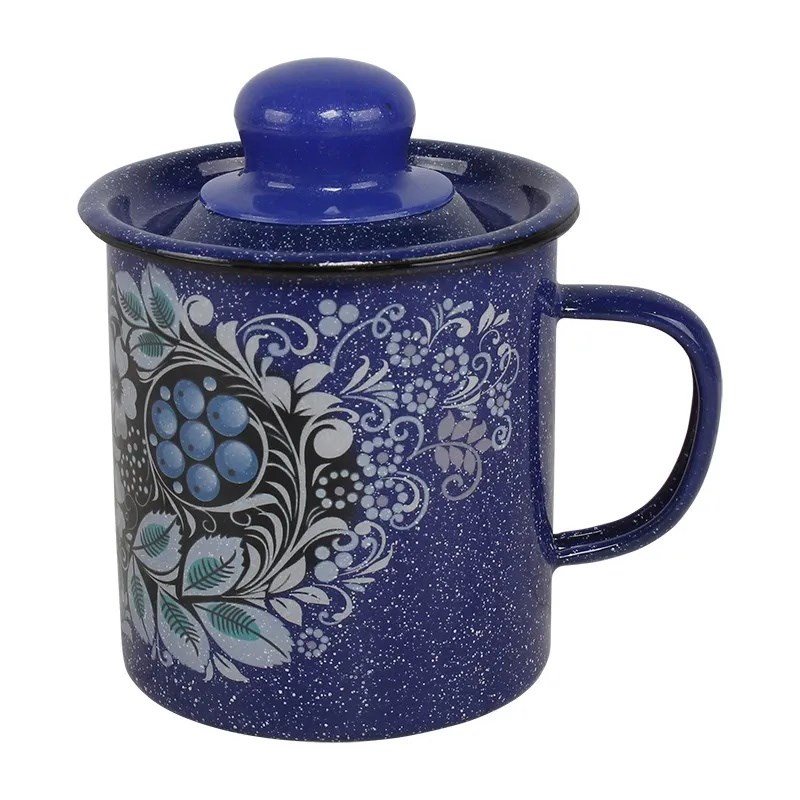 老式加厚马杯搪瓷带盖水杯茶缸子茶杯铁瓷杯喝水杯搪瓷杯豆浆杯