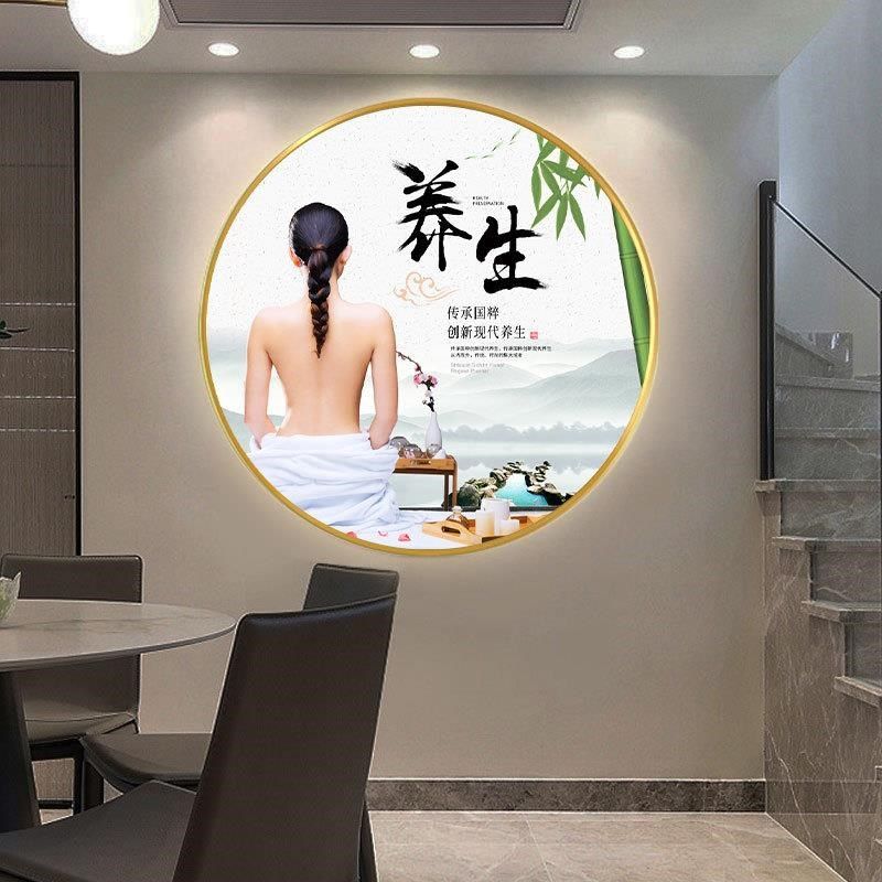 院背景墙装饰画头疗图片宣传画采耳店挂画养生馆圆形壁画灯箱