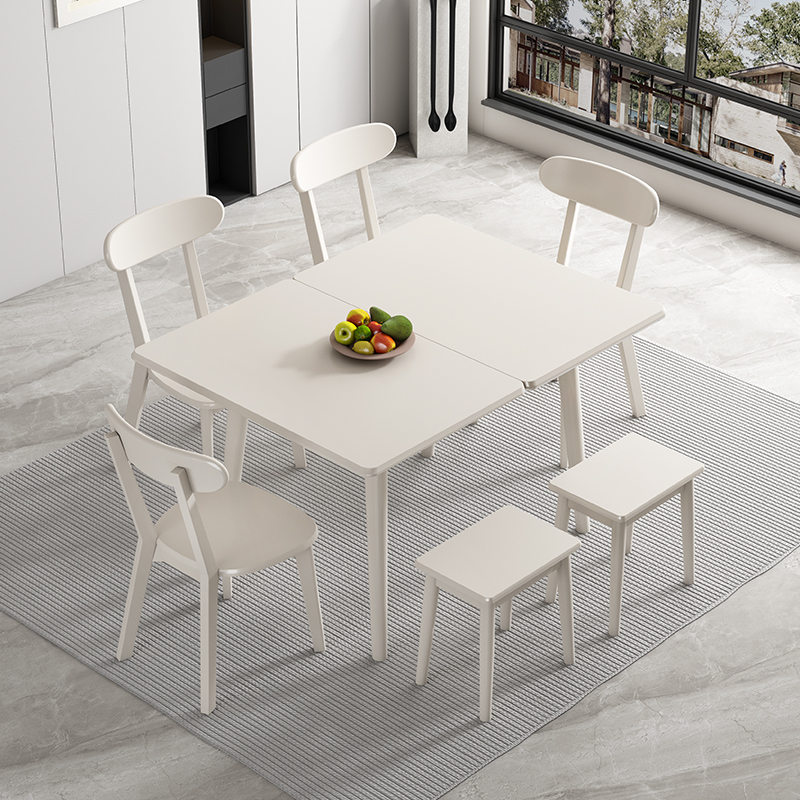 岩板餐桌小户型家用折叠伸缩奶油风实木餐桌椅现代桌子
