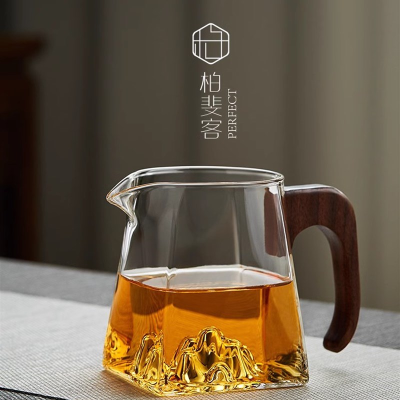 柏斐客公杯耐热温木把手硼硅加厚公道杯带茶漏过分茶器