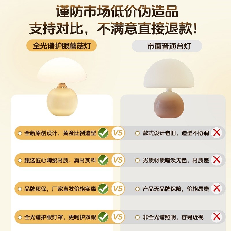 蘑菇台灯卧室床头灯少女in奶油风房间睡眠夜喂奶护眼ld小夜灯